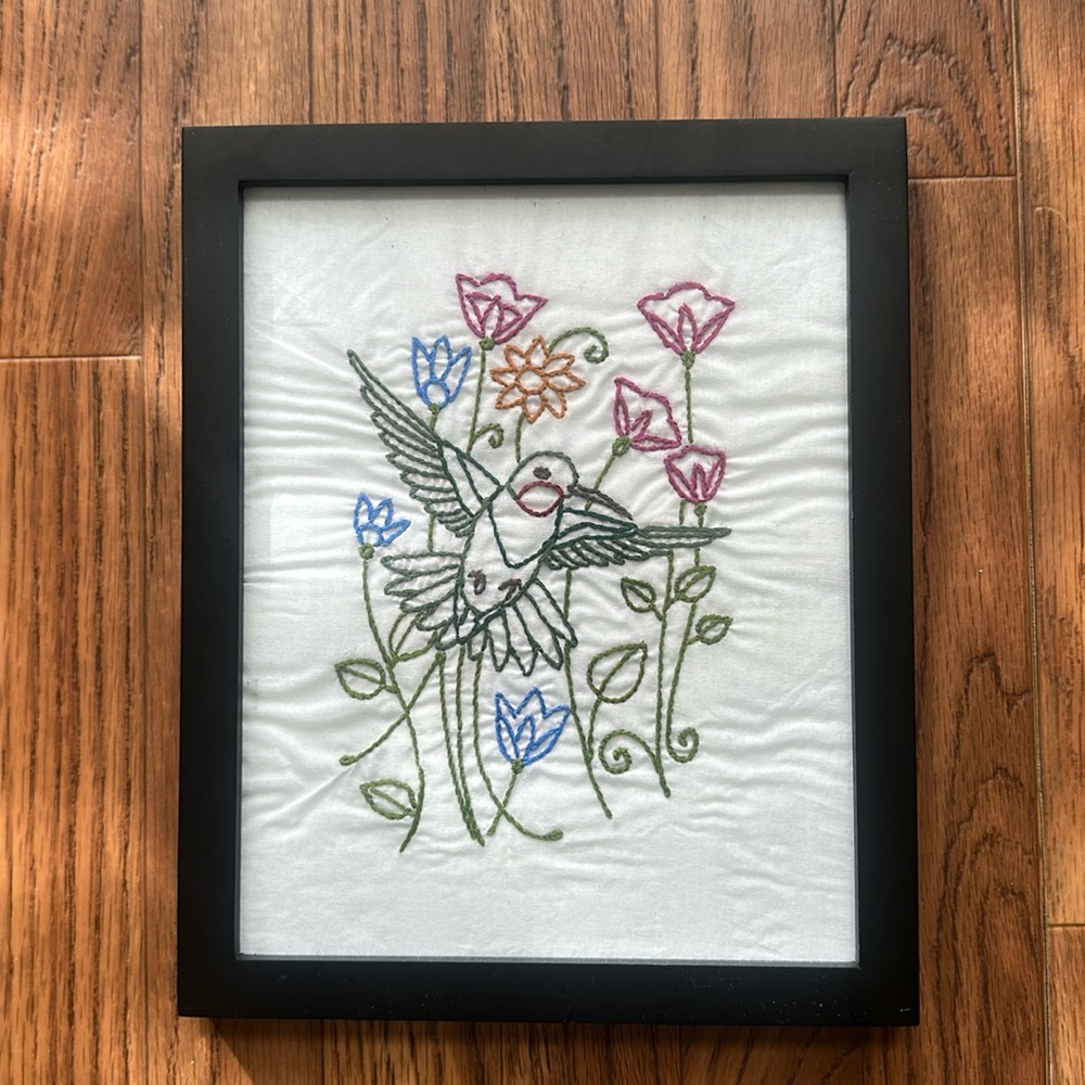 Hand-embroidered framed wall art